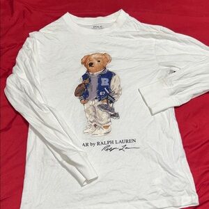 Boys size 8 Ralph Lauren White Shirt with Bear and Blue Jacket